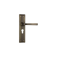Out of Stock: ETA End August - Tradco Menton Lever on Long Backplate Euro Antique Brass 0678E