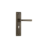 Tradco Menton Door Lever Handle on Long Backplate Lock Antique Brass 0679