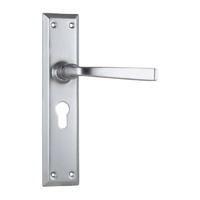 Tradco Menton Door Lever Handle on Long Backplate Euro Satin Chrome 0687E