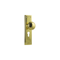 Tradco Milton Knob on Long Backplate Euro Polished Brass 0720E