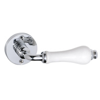 Tradco Exeter Lever on Rose White Porcelain Polished Chrome 50mm 0757