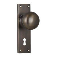 Tradco Victorian Knob on Long Backplate Lock Antique Brass 0781