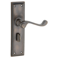 Tradco Milton Door Lever Handle on Long Backplate Privacy Antique Brass 0786P