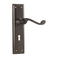 Tradco Milton Door Lever Handle on Long Backplate Lock Antique Brass 0787