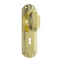 Tradco Napier Art Deco Door Knob on Backplate Bitkey Polished Brass 0801