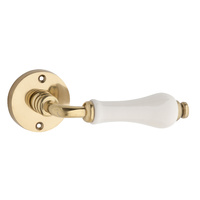 Tradco Exeter Door Lever Handle on Rose Ivory Porcelain Polished Brass 50mm 0827