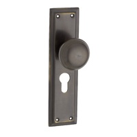 Out of Stock: ETA Early August - Tradco Richmond Door Knob on Long Backplate Euro Antique Brass 0841E