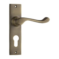 Tradco Fremantle Lever Handle on Rectangular Backplate Euro Antique Brass 0845E