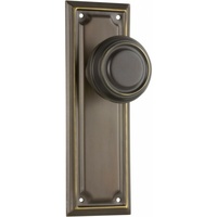 Tradco Edwardian Door Knob on Rectangular Backplate Passage Antique Brass 0854