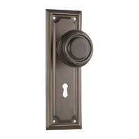Tradco Edwardian Door Knob on Rectangular Backplate Lock Antique Brass 0855