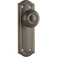 Out of Stock: ETA Early February - Tradco Kensington Door Knob on Backplate Latch Antique Brass 0856