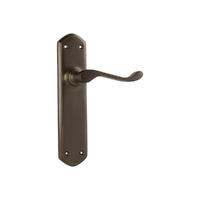 Tradco Windsor Door Lever Handle on Shouldered Backplate Passage Antique Brass 0858