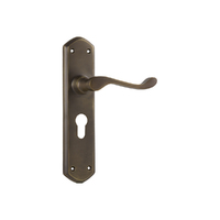 Tradco Windsor Door Lever Handle on Shouldered Backplate Euro Antique Brass 0858E