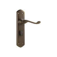 Tradco Windsor Door Lever Handle on Shouldered Backplate Privacy Antique Brass 0858P
