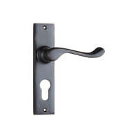 Tradco Fremantle Lever Handle on Rectangular Backplate Euro Antique Copper 0895E