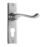 Tradco Fremantle Door Lever Handle on Rectangular Backplate Euro Satin Chrome 0897E