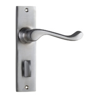 Tradco Fremantle Door Lever Handle on Rectangular Backplate Privacy Satin Chrome 0897P