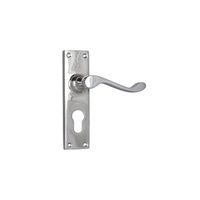 Tradco Victorian Door Lever Handle on Long Backplate Euro Chrome Plated 0907E