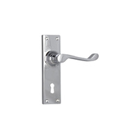 Tradco Victorian Door Lever Handle on Long Backplate Lock Chrome Plated 0908