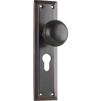 Tradco Richmond Door Knob on Long Backplate Euro Antique Copper 0991E