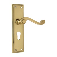 Out of Stock: ETA Mid October - Tradco Milton Lever on Long Backplate Euro Polished Brass 1004E