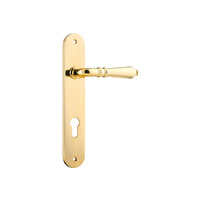 Iver Sarlat Lever Handle on Oval Backplate Euro 85mm Polished Brass 10224E85
