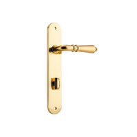Iver Sarlat Lever Handle on Oval Backplate Privacy 85mm Polished Brass 10224P85