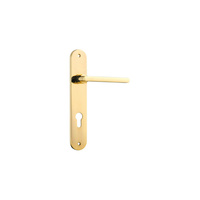 Iver Baltimore Lever Handle on Oval Backplate Euro 85mm Polished Brass 10226E85