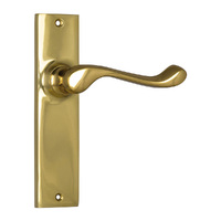 Tradco Fremantle Door Lever Handle on Rectangular Backplate Passage Polished Brass 1025