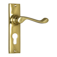 Tradco Fremantle Door Lever Handle on Rectangular Backplate Euro Polished Brass 1025E