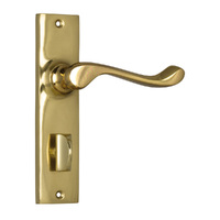 Tradco Fremantle Door Lever Handle on Rectanglular Backplate Privacy Polished Brass 1025P