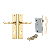 Iver Sarlat Door Lever Handle on Chamfered Backplate Entrance Kit Key/Thumb Polished Brass 