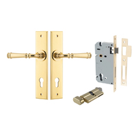 Iver Verona Door Lever Handle on Chamfered Backplate Entrance Kit Key/Thumb Polished Brass 