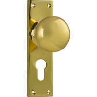 Out of Stock: ETA Mid March - Tradco Victorian Knob on Long Backplate Euro Polished Brass 1035E