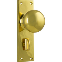 Tradco Victorian Knob on Long Backplate Privacy Polished Brass 1035P