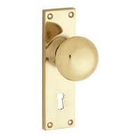 Out of Stock: ETA Early March - Tradco Victorian Knob on Long Backplate Lock Polished Brass 1036