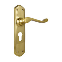Tradco Windsor Door Lever Handle on Shouldered Backplate Euro Polished Brass 1042E