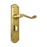 Tradco Windsor Door Lever Handle on Shouldered Backplate Privacy Polished Brass 1042P