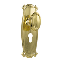 Tradco Bungalow Door Knob on Backplate Euro Polished Brass 1050E