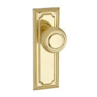 Out of Stock: ETA Mid July - Tradco Edwardian Door Knob on Rectangular Backplate Passage Polished Brass 1056