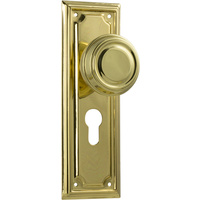 Tradco Edwardian Door Knob on Rectangular Backplate Euro Polished Brass 1056E