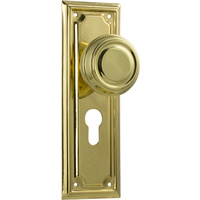 Restocking Soon: ETA End June - Tradco Edwardian Door Knob on Rectangular Backplate Euro Polished Brass 1056E