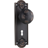 Tradco Nouveau Door Knob on Backplate Lock Antique Copper 1064