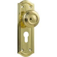 Out of Stock: ETA Early February - Tradco Kensington Door Knob on Backplate Euro Polished Brass 1072E