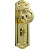 Tradco Kensington Door Knob on Backplate Privacy Polished Brass 1072P