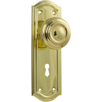 Tradco Kensington Door Knob on Backplate Lock Polished Brass 1073