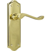 Tradco Henley Door Lever on Shouldered Backplate Passage Polished Brass 1074