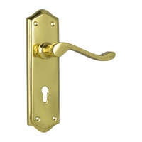 Tradco Henley Door Lever Handle on Shouldered Backplate Lock Polished Brass 1075