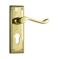 Tradco Camden Door Lever Handle on Rectangular Backplate Euro Polished Brass 1076E