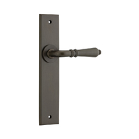 Iver Sarlat Door Lever Handle on Chamfered Backplate Passage Signature Brass 10780